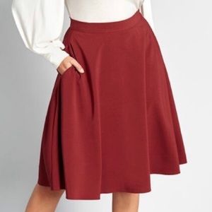 ModCloth Just This Sway A Line Midi Twee Skirt Maroon Cranberry Red Large